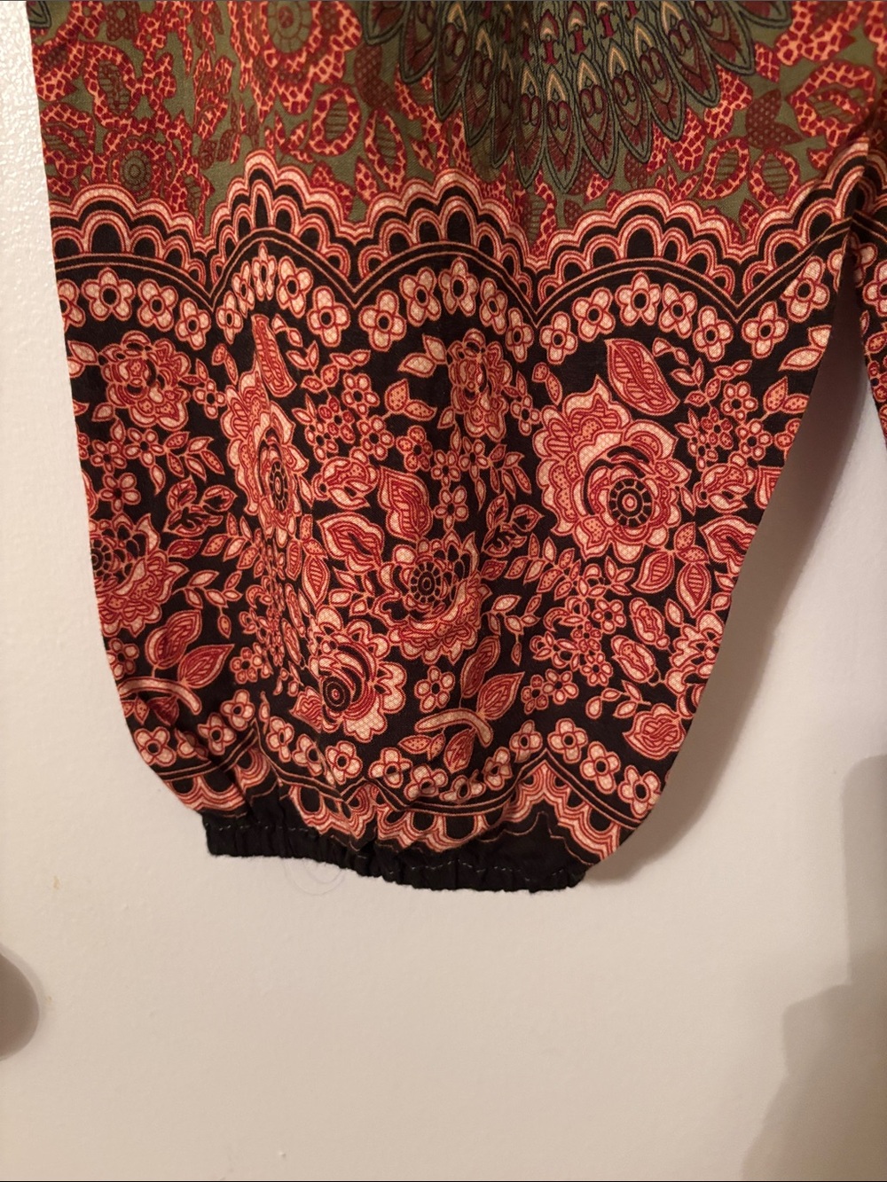 Smocked Waist Boho Harem Joggers in Olive & Coral - Picture 5 of 7